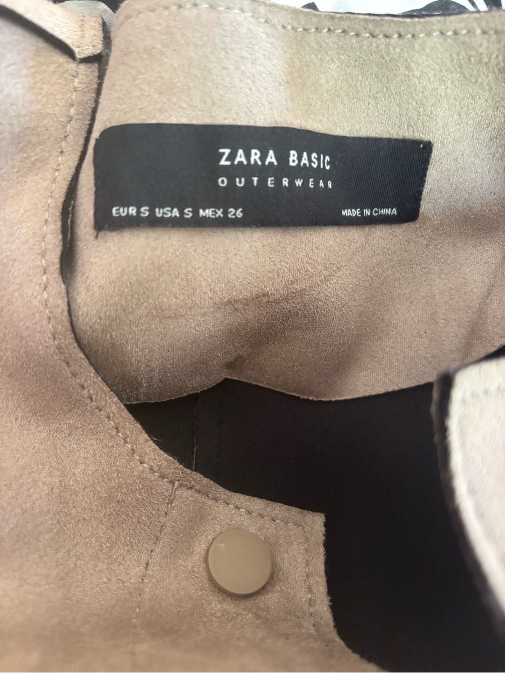 Zara Taupe Faux-Suede Collarless Snap-Front Jacket - Picture 4 of 5